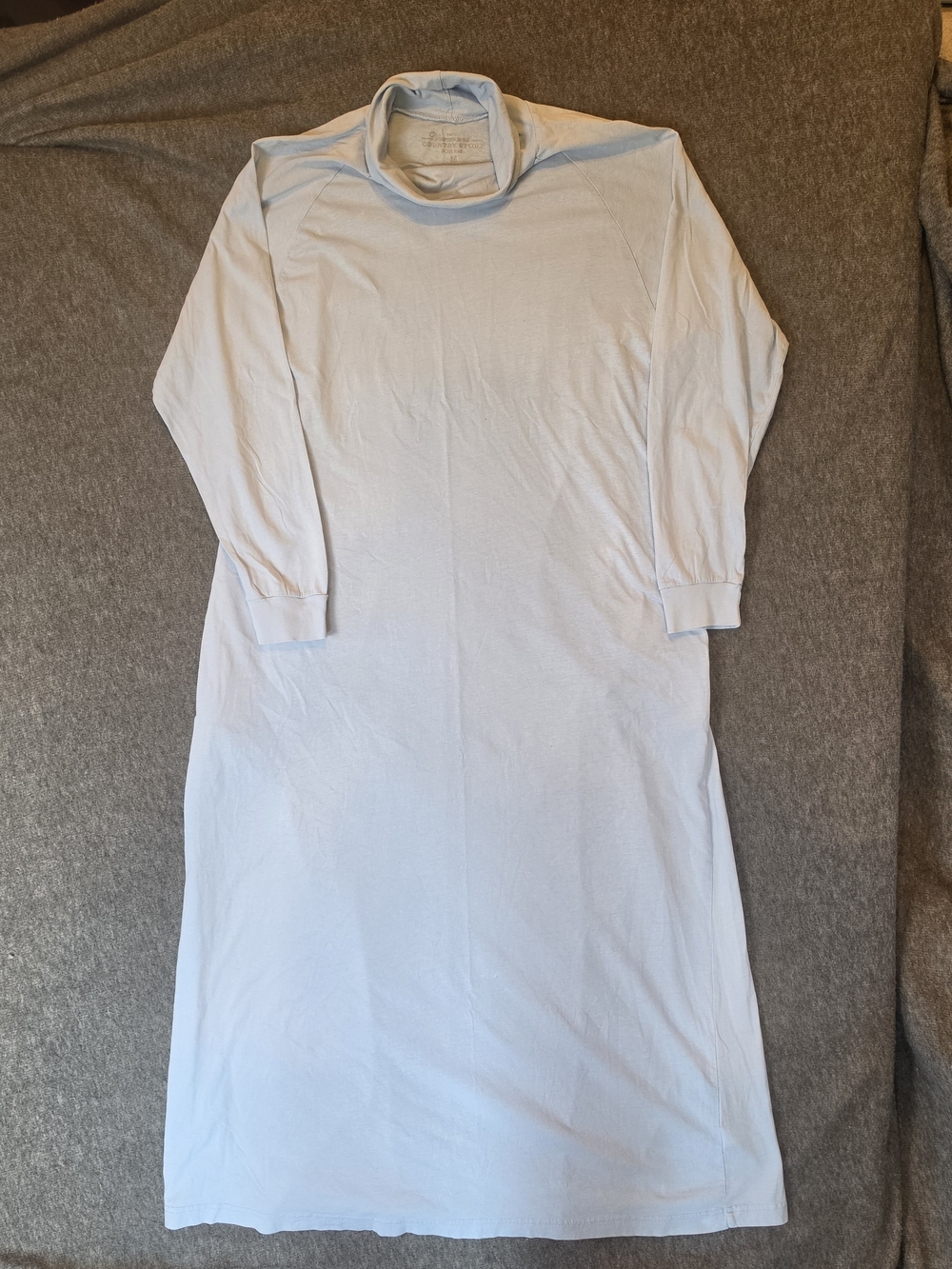 The Vermont Country Store Long-Sleeve Knit Turtleneck Nightgown Medium Blue - Picture 2 of 11